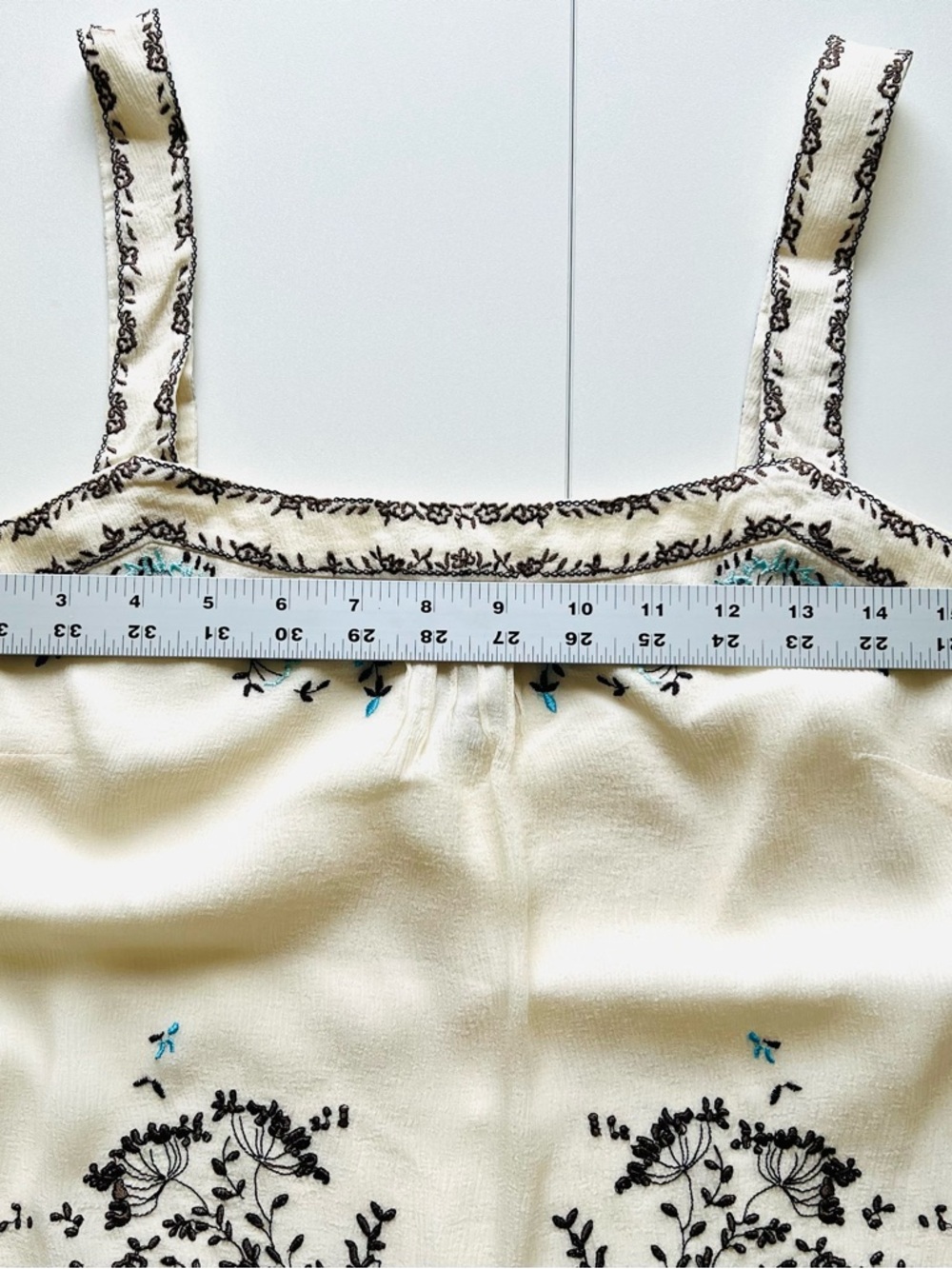 Ann Taylor Ivory Lined Silk Crepe Camisole with Brown Floral Embroidery Size 4 - Picture 7 of 11